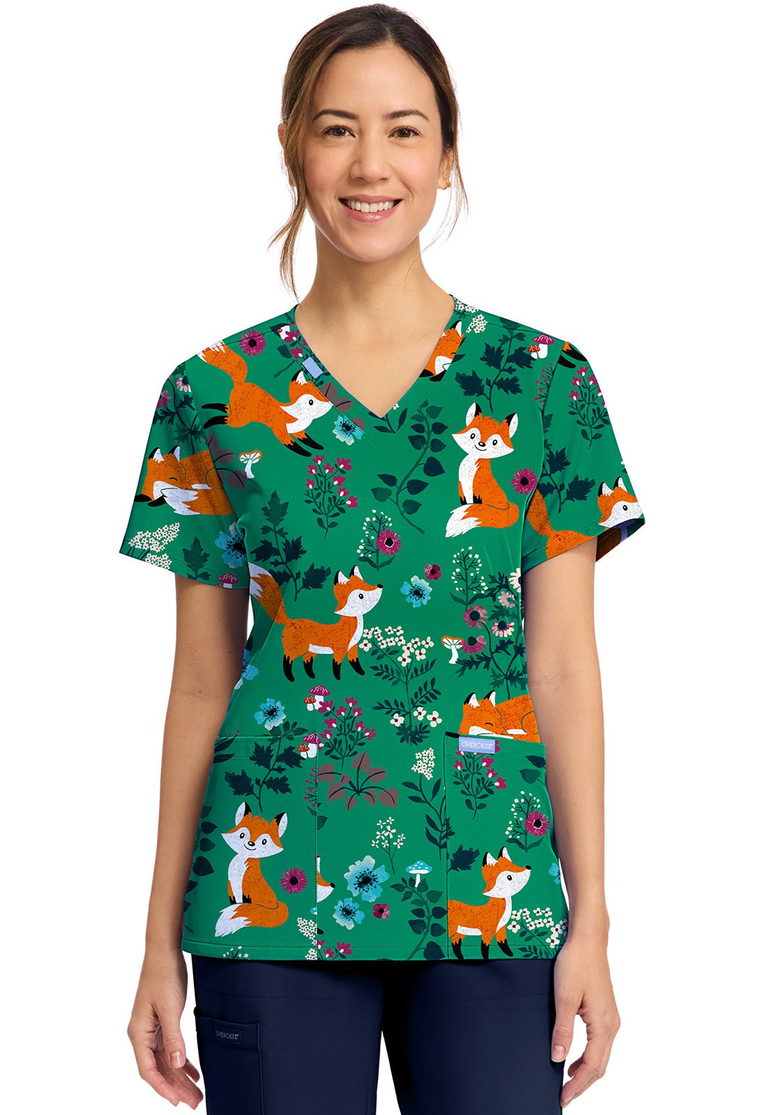 Wild Fox Cherokee Scrubs Print V Neck Top CK856 WIFX - Scrubs Select
