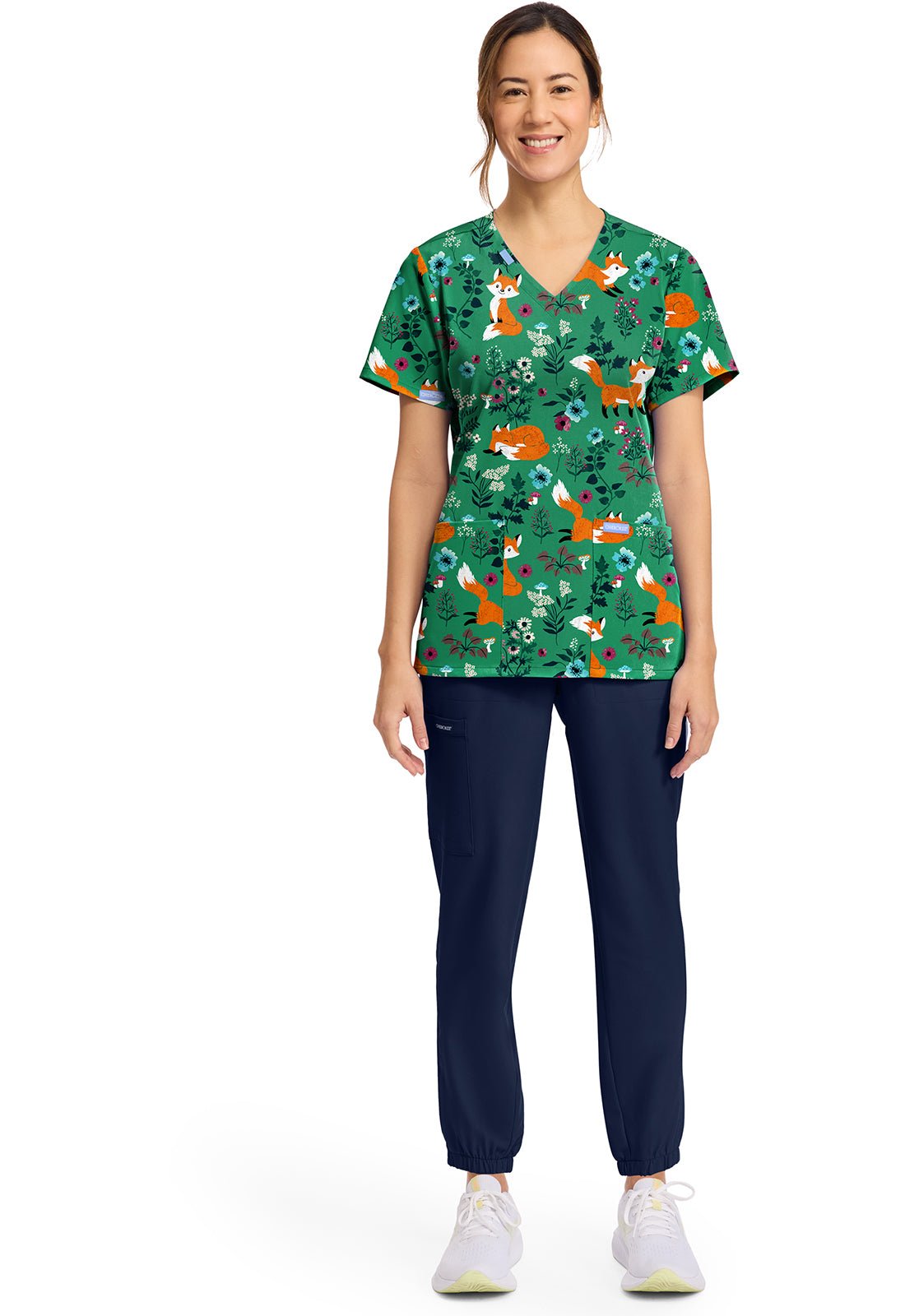 Wild Fox Cherokee Scrubs Print V Neck Top CK856 WIFX - Scrubs Select