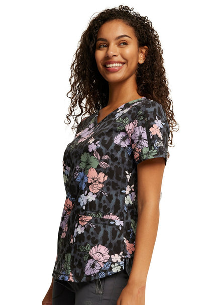 Wild Topics Dickies Dynamix Floral Print V Neck Scrub Top DK731 WDTP - Scrubs Select