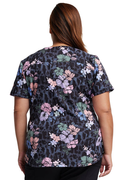 Wild Topics Dickies Dynamix Floral Print V Neck Scrub Top DK731 WDTP - Scrubs Select