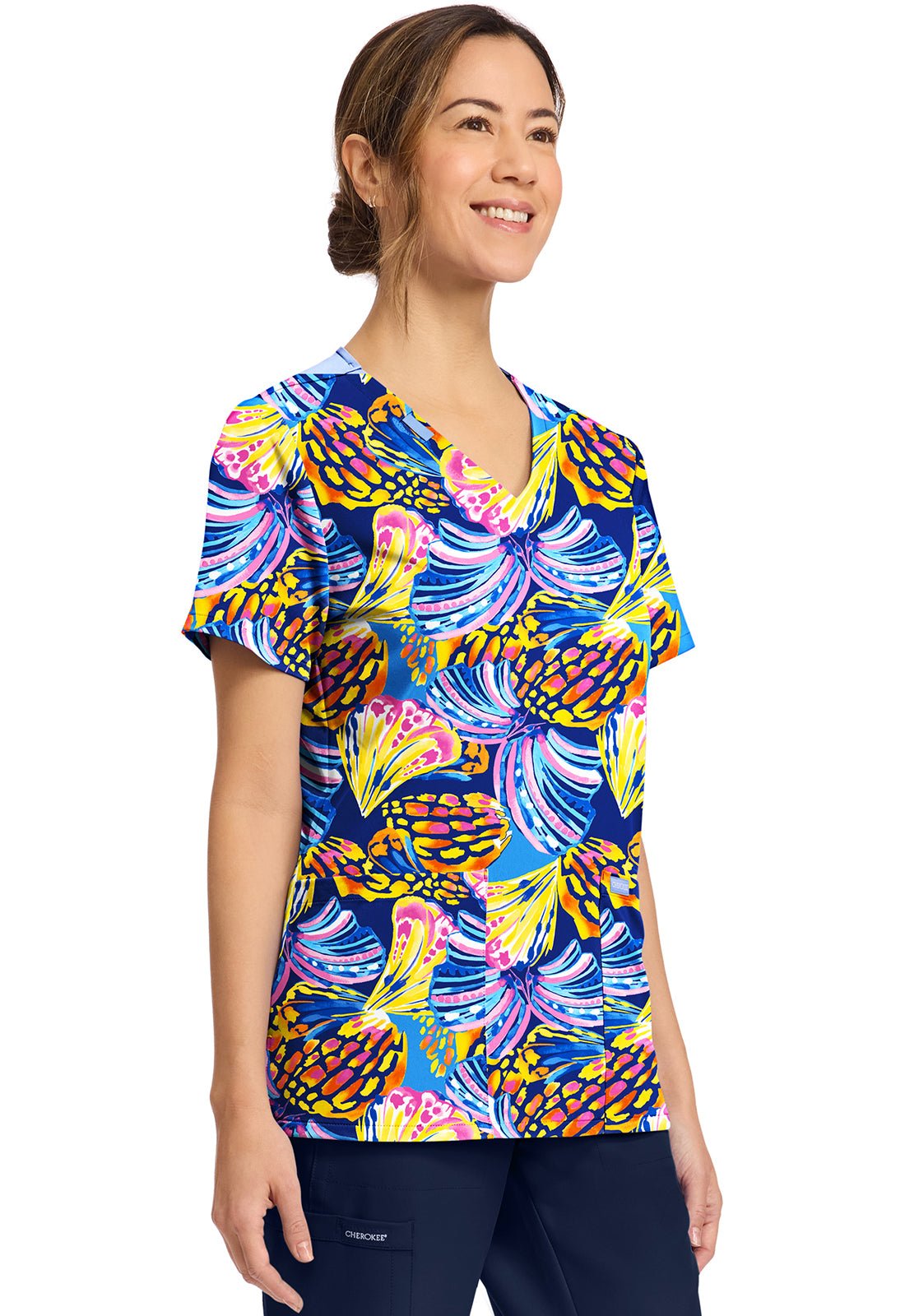 Winging It Cherokee Print V Neck Scrub Top CK856 WNIT - Scrubs Select