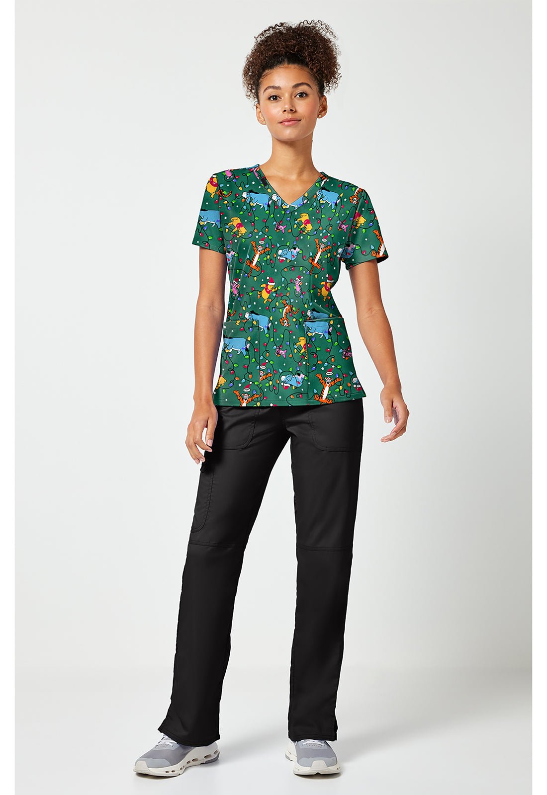 Winnie The Pooh Tooniforms Licensed Disney Christmas V Neck Scrub Top TF796 PHXT - Scrubs Select