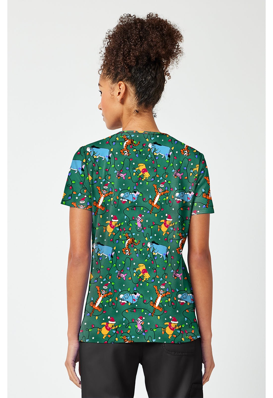 Winnie The Pooh Tooniforms Licensed Disney Christmas V Neck Scrub Top TF796 PHXT - Scrubs Select