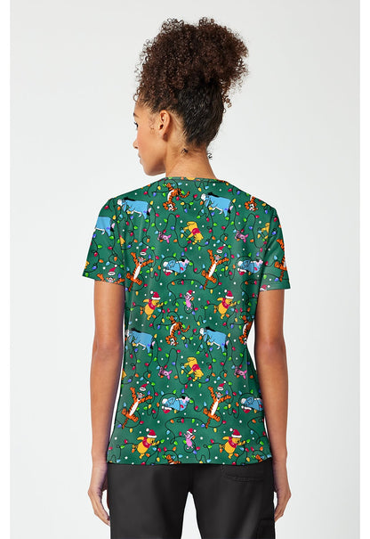 Winnie The Pooh Tooniforms Licensed Disney Christmas V Neck Scrub Top TF796 PHXT - Scrubs Select