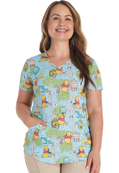 Winnie The Pooh Tooniforms Licensed Disney V Neck Scrub Top TF737 PHBN - Scrubs Select