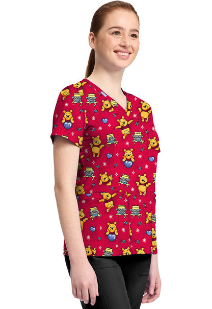 Winnie The Pooh Tooniforms Licensed Disney V Neck Scrub Top TF796 PHYX - Scrubs Select