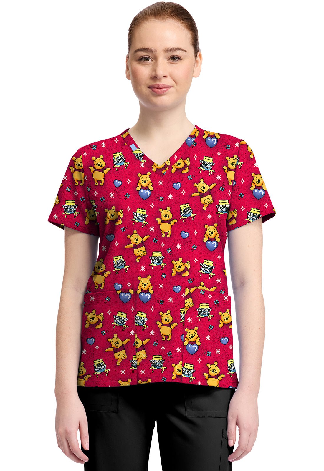 Winnie The Pooh Tooniforms Licensed Disney V Neck Scrub Top TF796 PHYX - Scrubs Select