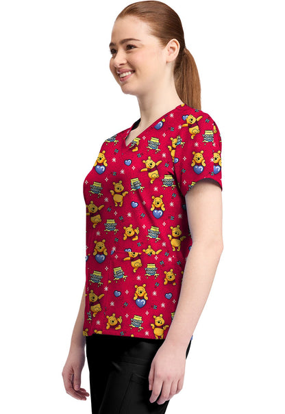 Winnie The Pooh Tooniforms Licensed Disney V Neck Scrub Top TF796 PHYX - Scrubs Select
