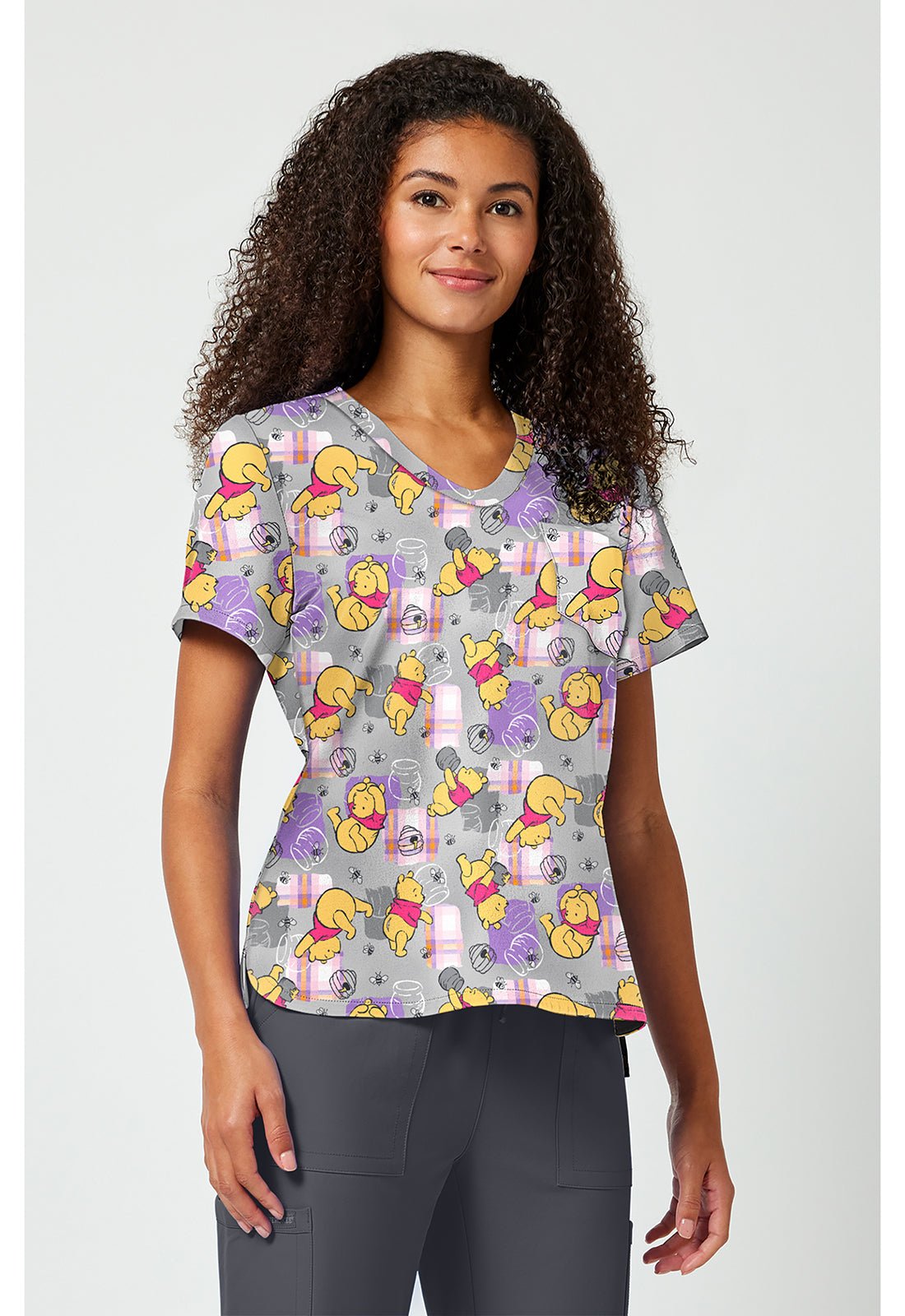 Winnie The Pooh Tooniforms Licensed Disney V Neck Scrub Top TF797 PHHY - Scrubs Select