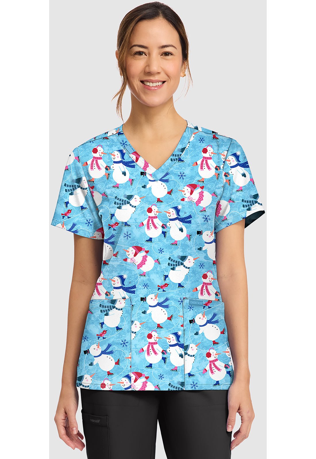 Winter Wonderland Cherokee Print V - Neck Scrub Top CK856 WNTW - Scrubs Select