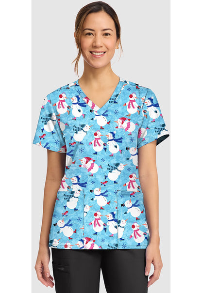 Winter Wonderland Cherokee Print V - Neck Scrub Top CK856 WNTW - Scrubs Select