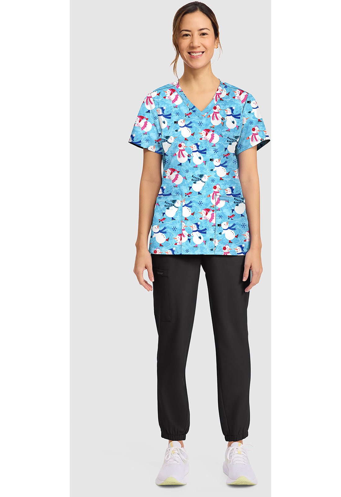 Winter Wonderland Cherokee Print V - Neck Scrub Top CK856 WNTW - Scrubs Select