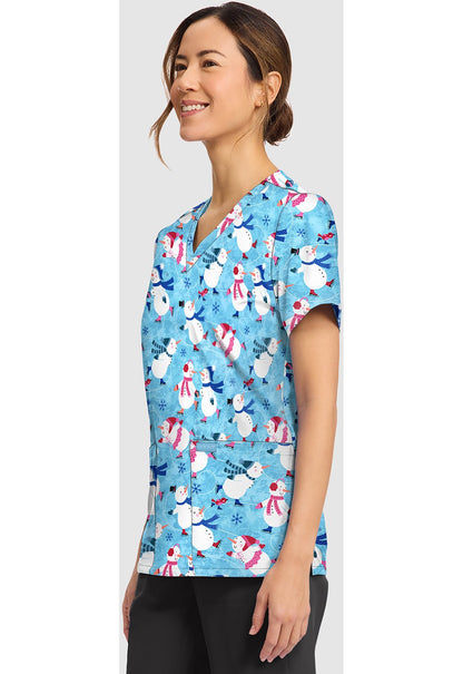 Winter Wonderland Cherokee Print V - Neck Scrub Top CK856 WNTW - Scrubs Select