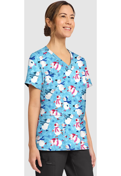 Winter Wonderland Cherokee Print V - Neck Scrub Top CK856 WNTW - Scrubs Select