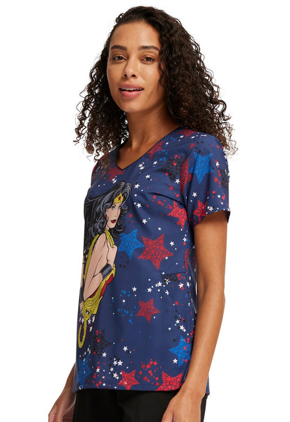 Wonder Woman Cherokee Tooniforms Licensed DC Comics V Neck Scrub Top TF626 DMGN - Scrubs Select