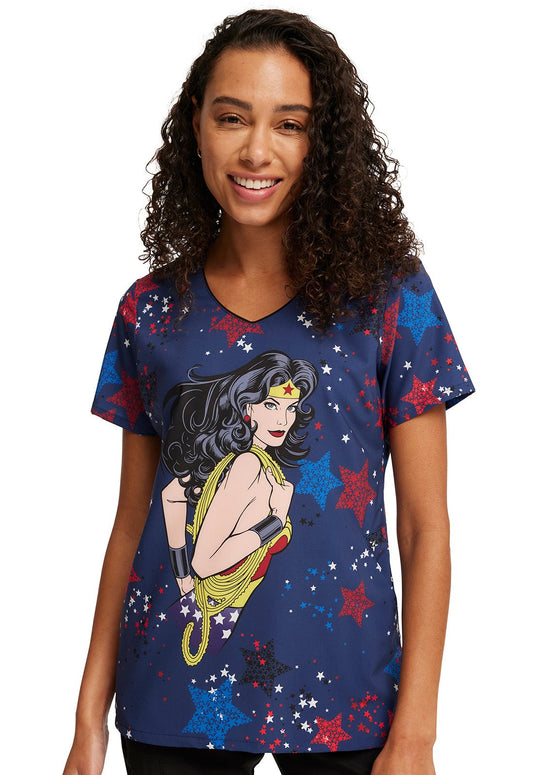 Wonder Woman Cherokee Tooniforms Licensed DC Comics V Neck Scrub Top TF626 DMGN - Scrubs Select