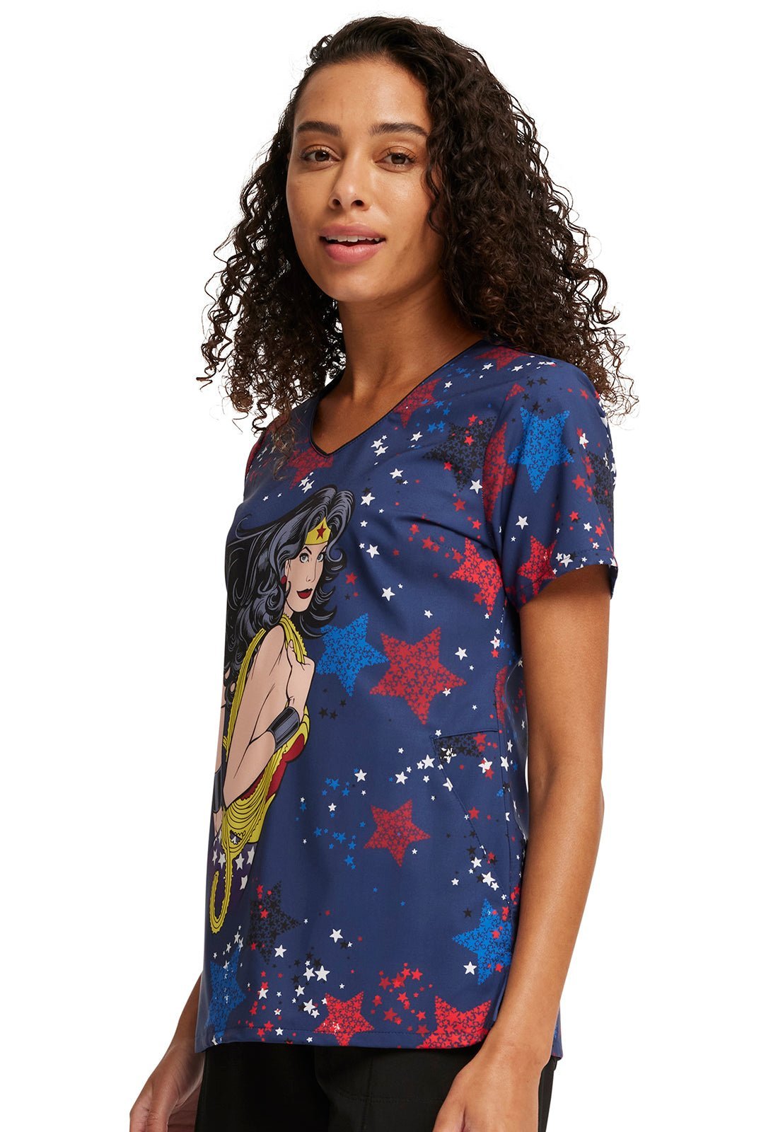 Wonder Woman Cherokee Tooniforms Licensed DC Comics V Neck Scrub Top TF626 DMGN - Scrubs Select