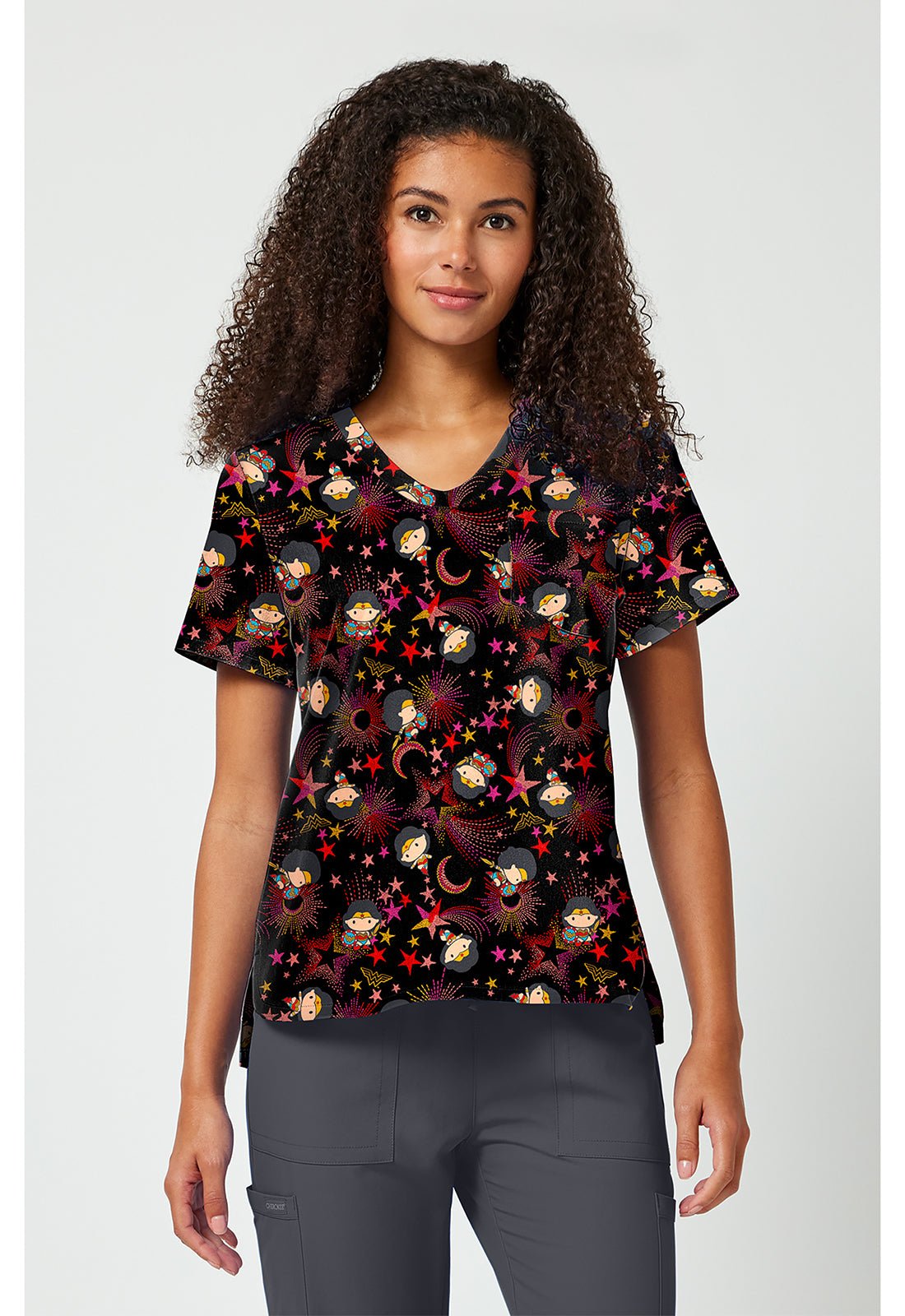 Wonder Woman Tooniforms Licensed DC Comics V Neck Scrub Top TF797 DMTS - Scrubs Select