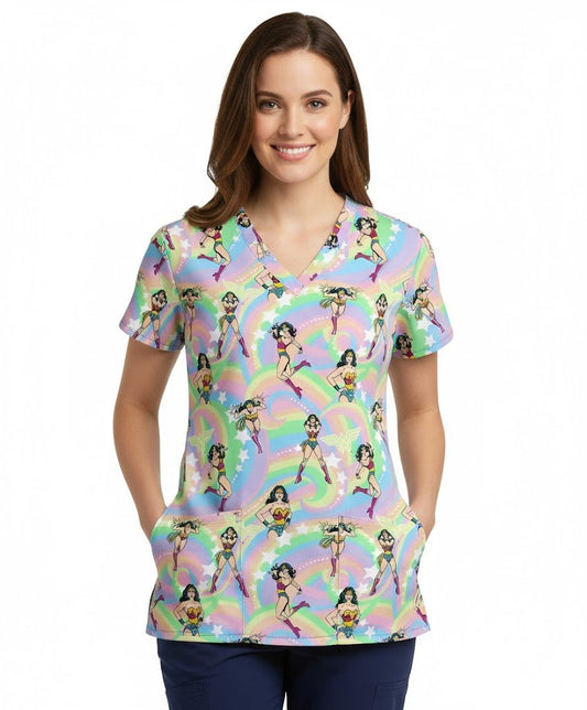 Wonder Woman Tooniforms Licensed DC V Neck Scrub Top TF796 DMZD - Scrubs Select