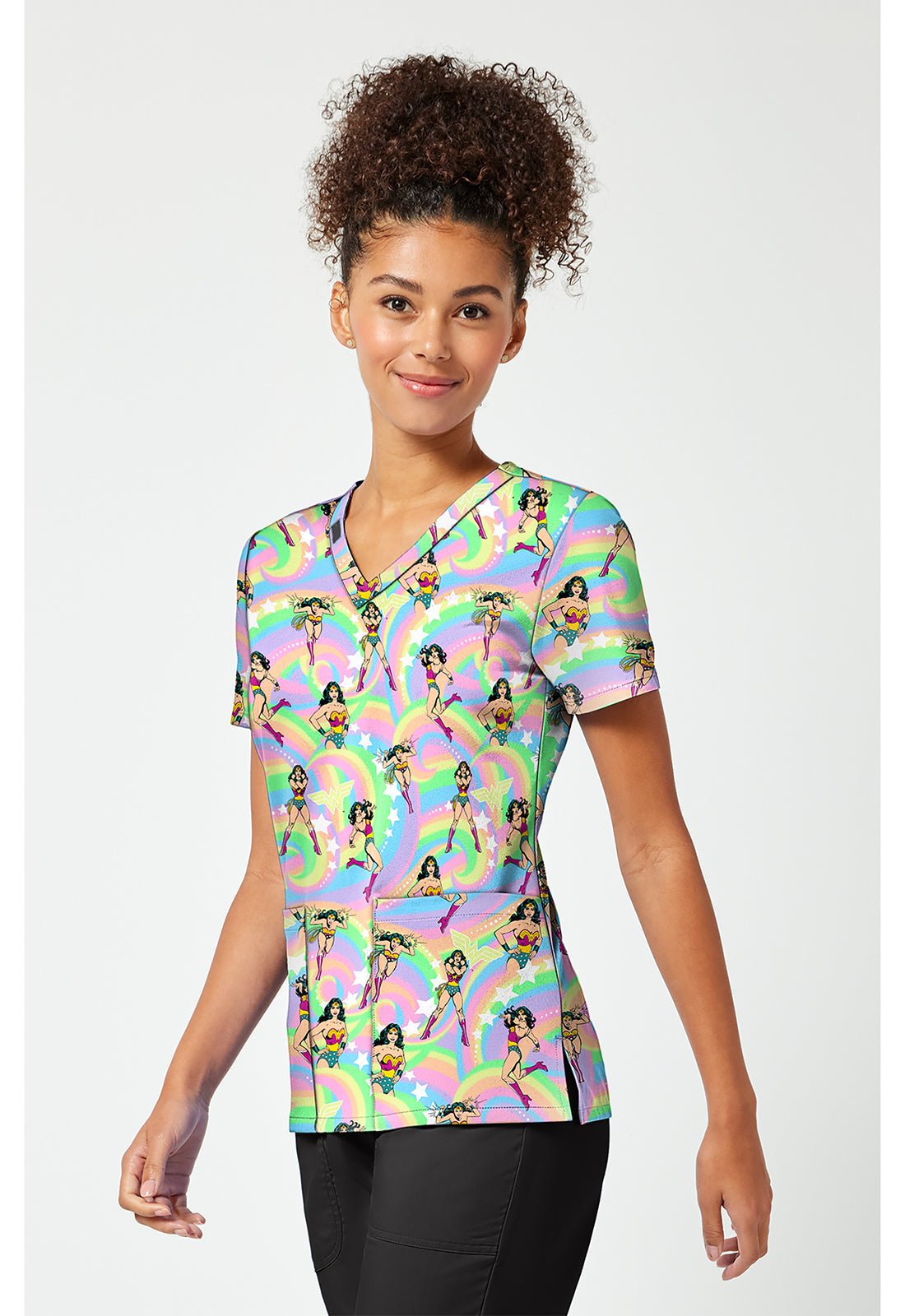 Wonder Woman Tooniforms Licensed DC V Neck Scrub Top TF796 DMZD - Scrubs Select