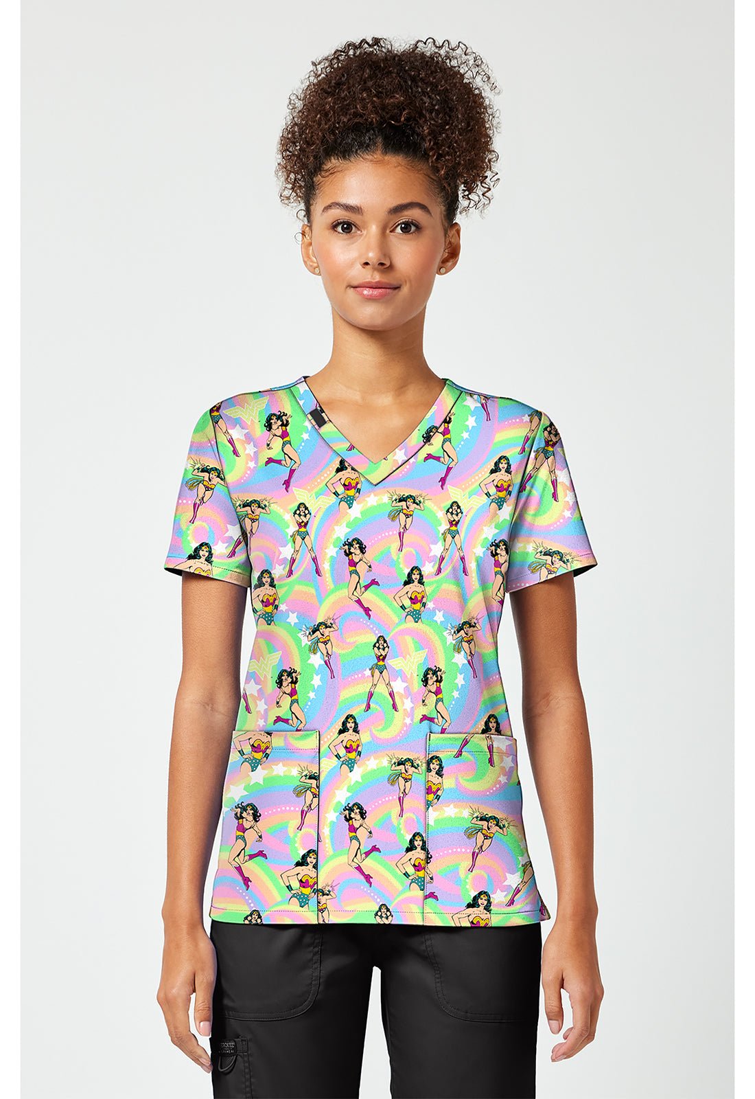 Wonder Woman Tooniforms Licensed DC V Neck Scrub Top TF796 DMZD - Scrubs Select