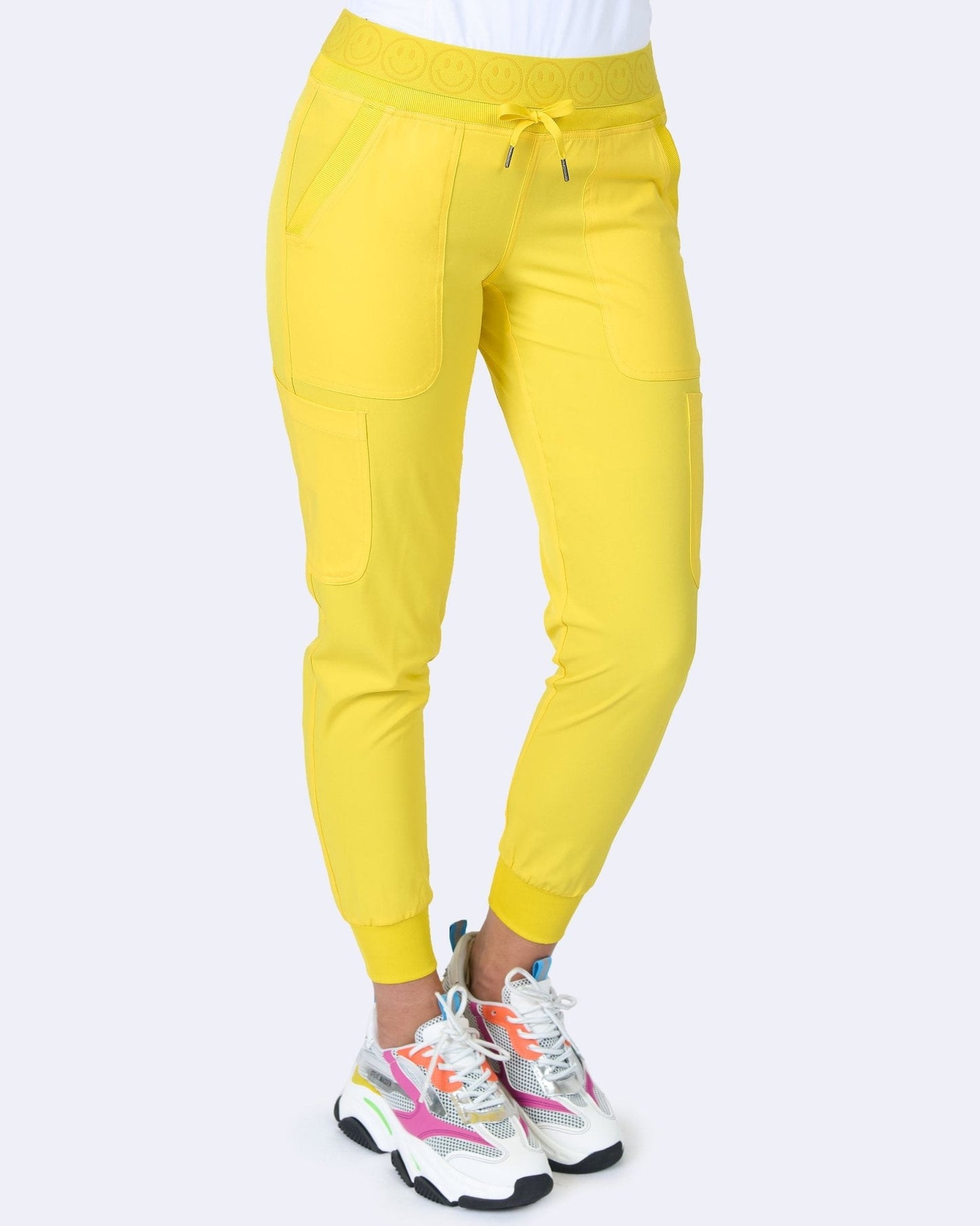 Zavate Ava Therese Smile Jogger Scrub Pant 3080 in Yellow, Green, Orange, Purple - Scrubs Select