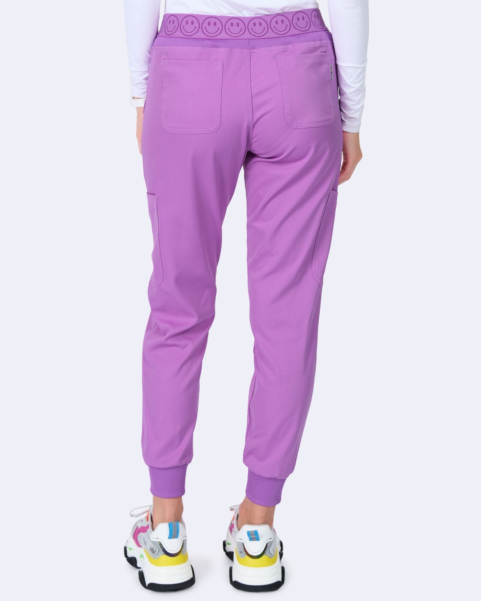 Zavate Ava Therese Smile Jogger Scrub Pant 3080 in Yellow, Green, Orange, Purple - Scrubs Select