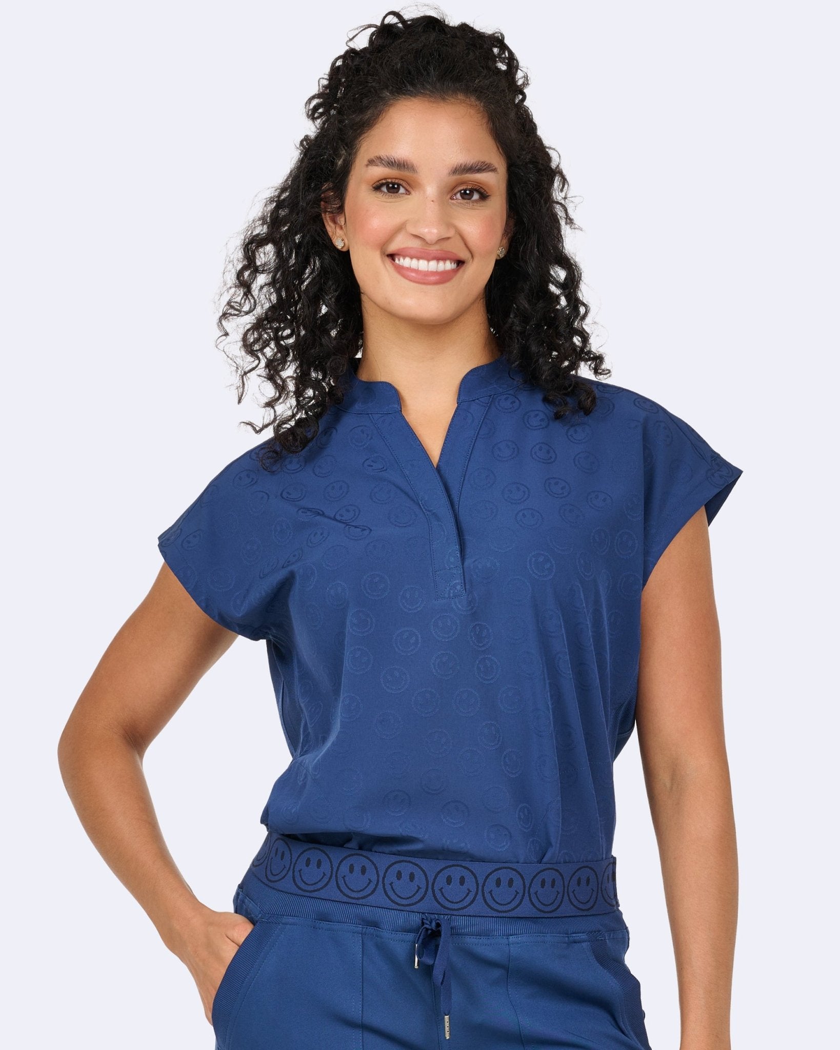 Zavate Scrubs Piper Tuck In Mandarin Collar Top 1176 Smile Jacquard - Scrubs Select