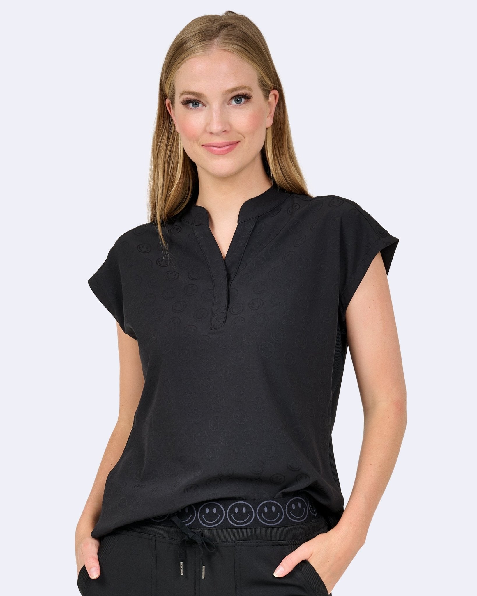 Zavate Scrubs Piper Tuck In Mandarin Collar Top 1176 Smile Jacquard - Scrubs Select