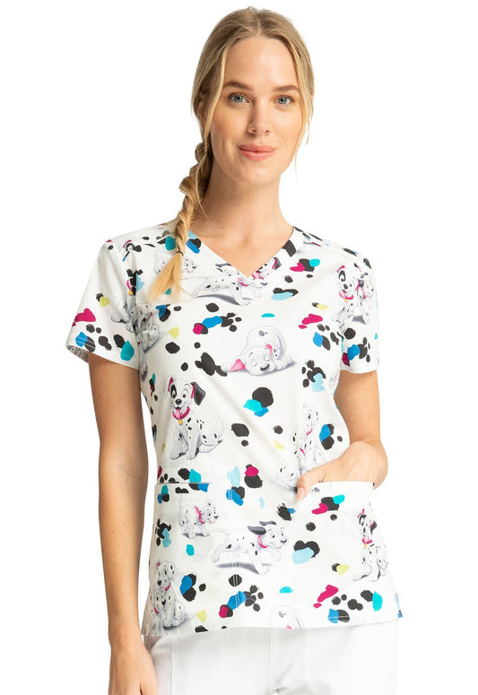 101 Dalmatians Tooniforms Licensed Disney V Neck Scrub Top TF666 DAPO - Scrubs Select
