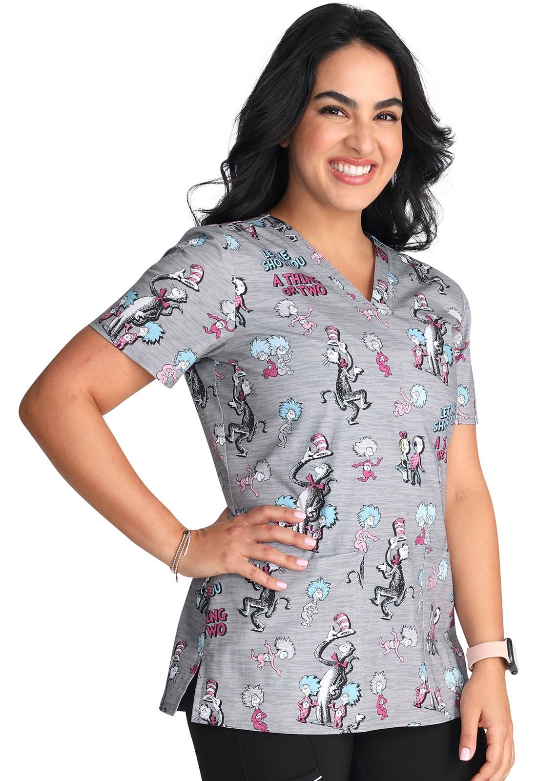 A Thing Or Two Cherokee Tooniforms Licensed Dr. Seuss V Neck Scrub Top TF738 SEAT - Scrubs Select