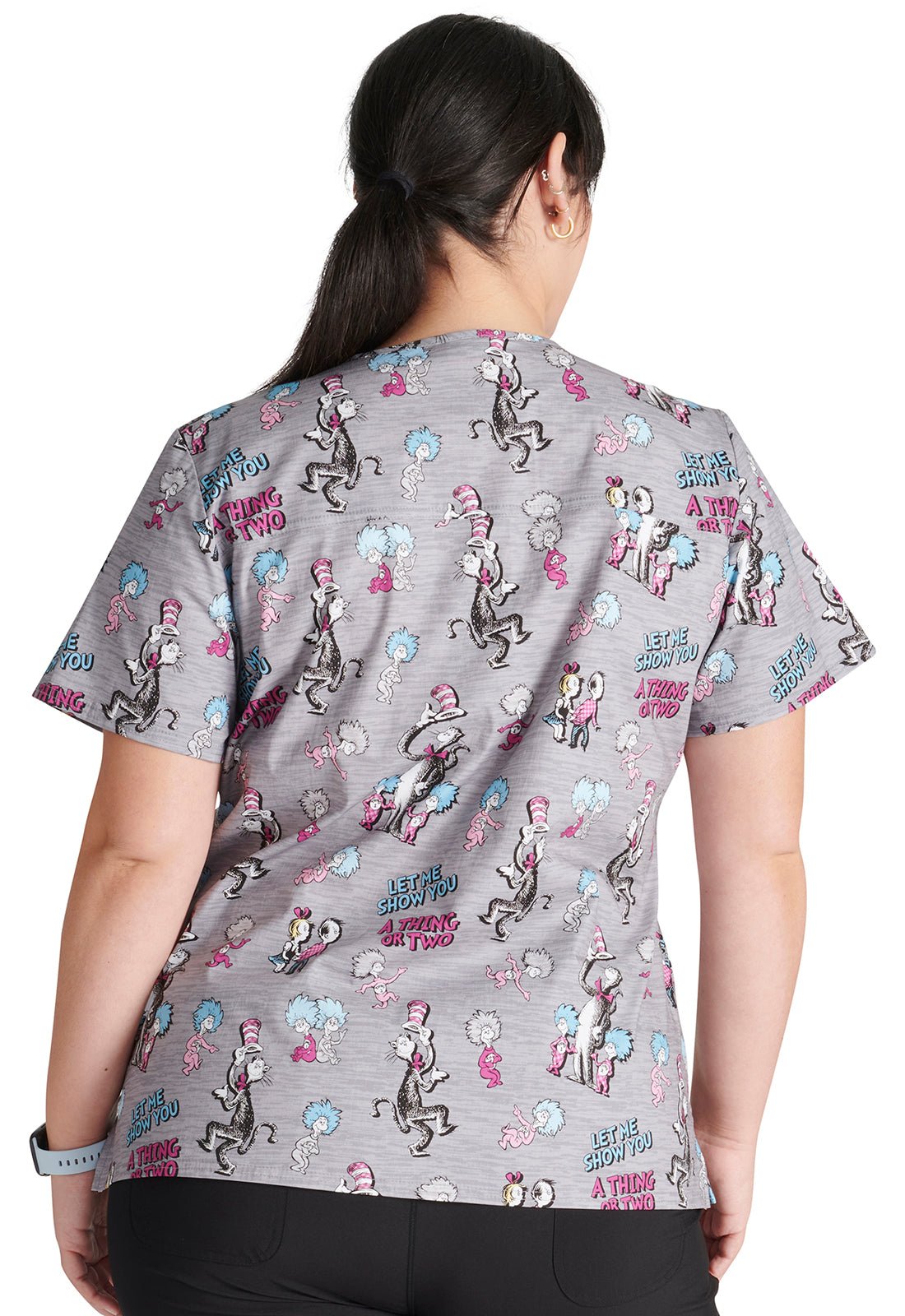A Thing Or Two Cherokee Tooniforms Licensed Dr. Seuss V Neck Scrub Top TF738 SEAT - Scrubs Select