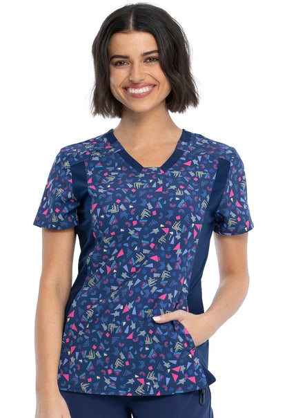 Abstract Cheroke IFlex Print V Neck Knit Panel Scrub Top CK641 GEOT - Scrubs Select