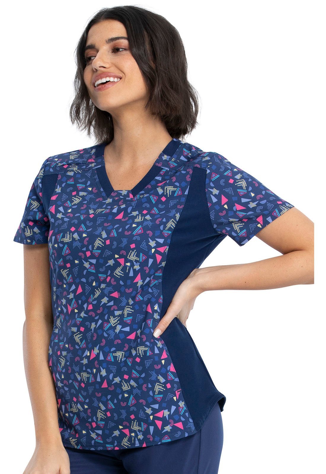 Abstract Cheroke IFlex Print V Neck Knit Panel Scrub Top CK641 GEOT - Scrubs Select