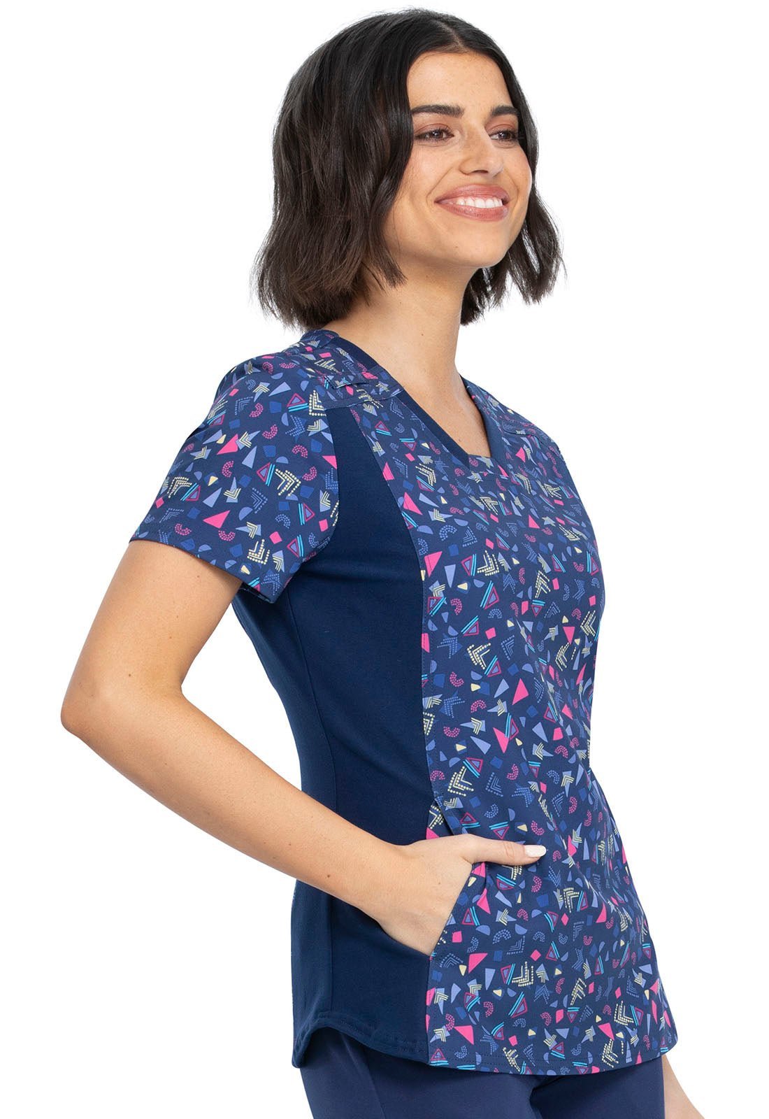 Abstract Cheroke IFlex Print V Neck Knit Panel Scrub Top CK641 GEOT - Scrubs Select