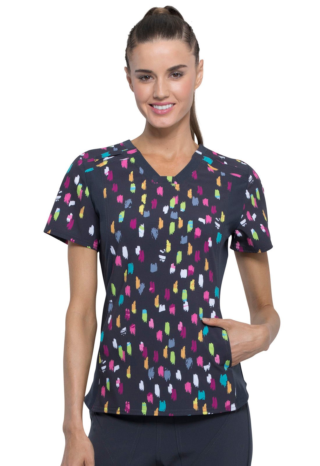 Abstract Cherokee iFlex Print V Neck Knit Panel Scrub Top CK641 PAIO - Scrubs Select