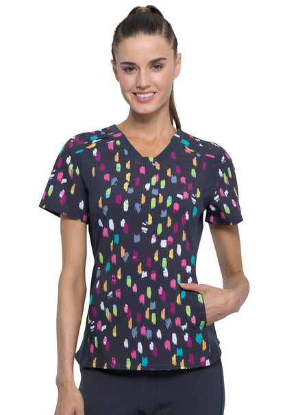 Abstract Cherokee iFlex Print V Neck Knit Panel Scrub Top CK641 PAIO - Scrubs Select