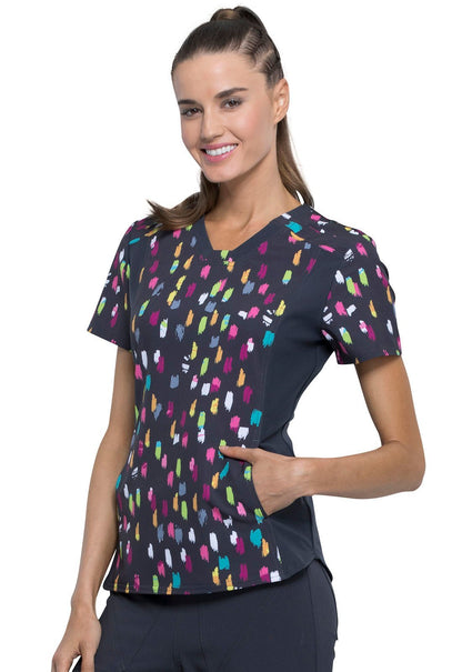 Abstract Cherokee iFlex Print V Neck Knit Panel Scrub Top CK641 PAIO - Scrubs Select
