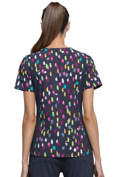 Abstract Cherokee iFlex Print V Neck Knit Panel Scrub Top CK641 PAIO - Scrubs Select
