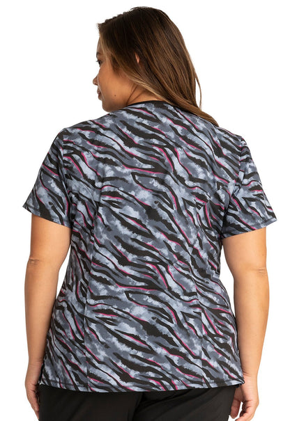Abstract Cherokee Infinity Print Mock Wrap Scrub Top CK608 WFTD - Scrubs Select
