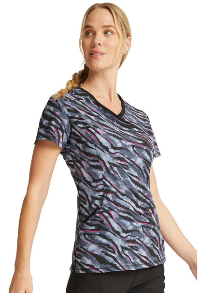 Abstract Cherokee Infinity Print Mock Wrap Scrub Top CK608 WFTD - Scrubs Select