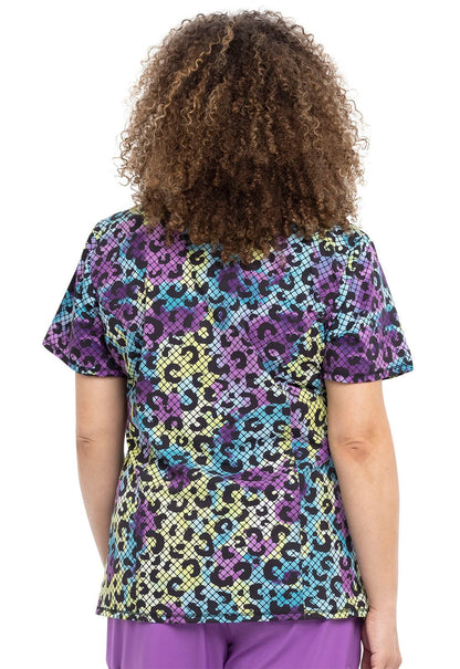 Abstract Cherokee Infinity Print Mock Wrap Scrub Top CK608 WIMH - Scrubs Select