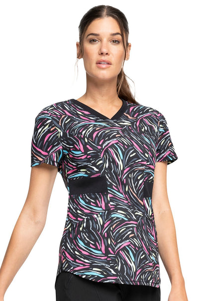 Abstract Cherokee Infinity Print V Neck Scrub Top CK771 GWFT - Scrubs Select