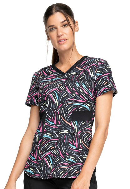Abstract Cherokee Infinity Print V Neck Scrub Top CK771 GWFT - Scrubs Select