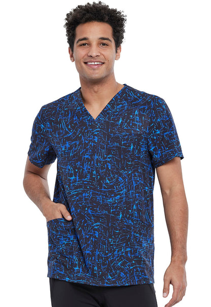 Abstract Cherokee Print Men's V Neck Scrub Top CK920 FMSR - Scrubs Select