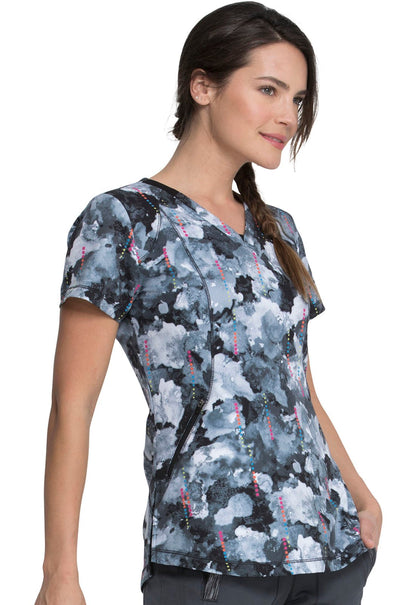 Abstract Dickies Dynamix Print V Neck Scrub Top DK766 GRPO - Scrubs Select