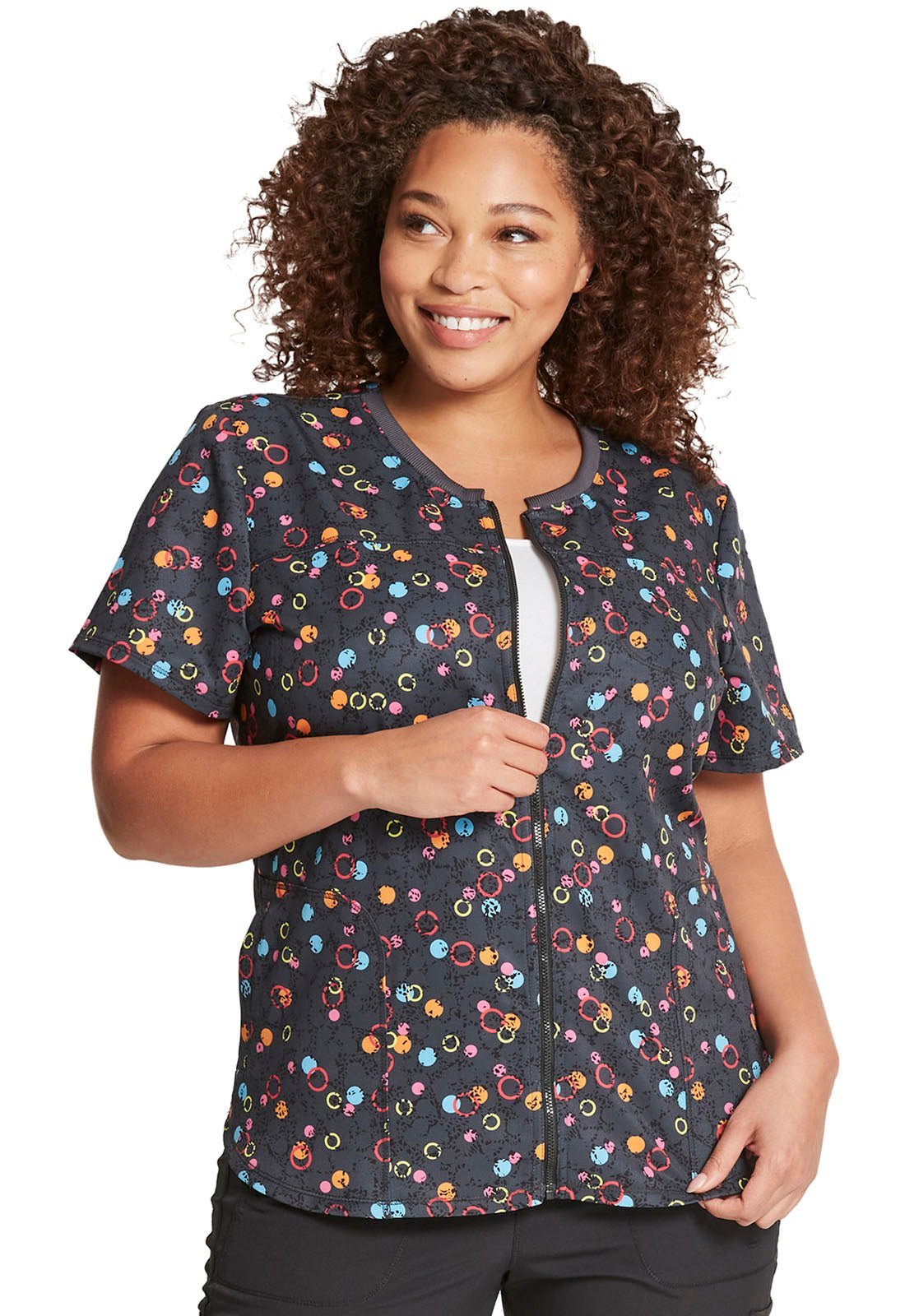 Abstract Dickies Dynamix Print Zip Front Round Neck Scrub Top DK776 DSSO - Scrubs Select