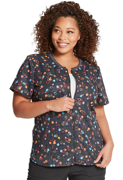 Abstract Dickies Dynamix Print Zip Front Round Neck Scrub Top DK776 DSSO - Scrubs Select