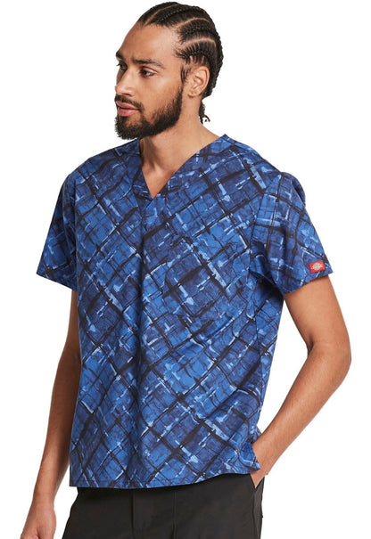Abstract Print Dickies Men's V Neck Scrub Top DK725 PATD - Scrubs Select