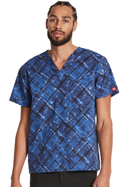 Abstract Print Dickies Men's V Neck Scrub Top DK725 PATD - Scrubs Select
